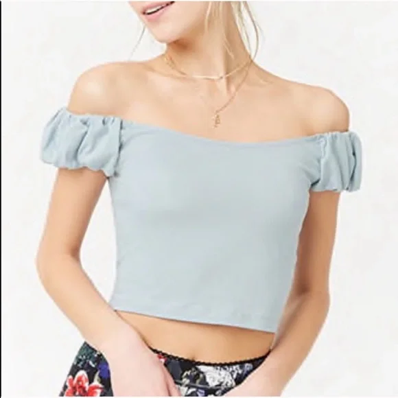 Forever 21 Tops Forever Off The Shoulder Puffy Sleeve Crop